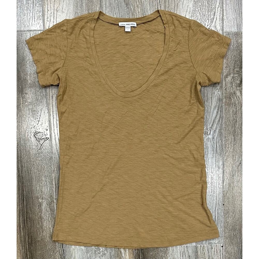 James Perse Short Sleeve Scoop Neck Tee in Mustard